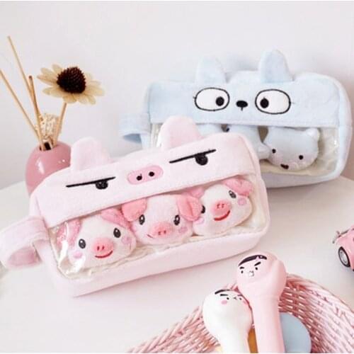 Kawaii Korean Student Plush Animal Plush Pencil Bag Stationery Pencil Case Boy Girl Gift High Capacity School Bag Supplie