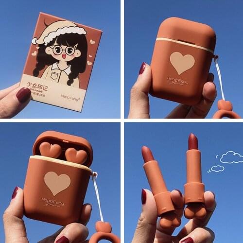 Girl Cute Easy To Carry Love Pattern Mini Two Lipsticks Chain Bag Headphone Shell Collection Box