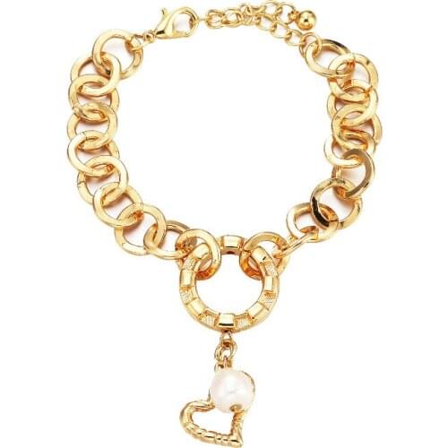 ORNAPEADIA Minimalist Love Pearl Pendant Round Chain Bracelet for Women Retro Personality Niche Ins Wind Bracelet Luxury Bangles