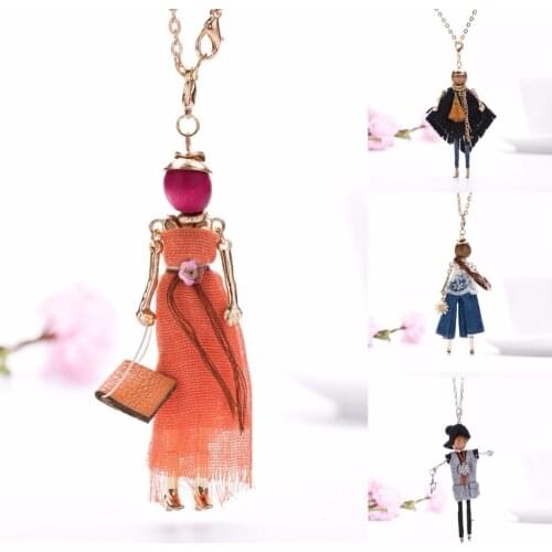 Fashion Lady Girl Doll Necklace Dress Handmade Frence Charm Women Necklace Choker Statement Pendant Flower Jewelry Accessories