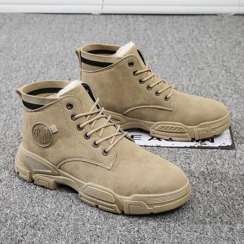 Men Outdoor Winter Snow Ankle Boots Martin Non-slip Short Plush Warm Walking Male Casual Flat Shoes Sneakers Fashion Lace Up