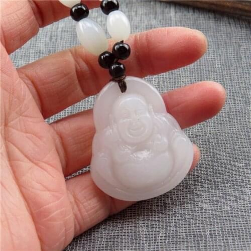 Natural Jade Pendant Hand Carved Jadeite Fine Necklace for Men Pendants Women with Chain White Fashion Jewelry