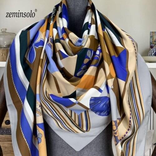 Zeminsolo New FashionTwill Silk Hijab Headband Women Floral Printed Square Scarf Silk Scarves Lady Vintage Boho Shawl Femme