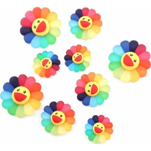 New Arrival Rianbow Colors Smiling Face Sunflower Resin Cabochons Flatback 22mm 28mm 36mm Jewelry Ornament Accessories 50pcs