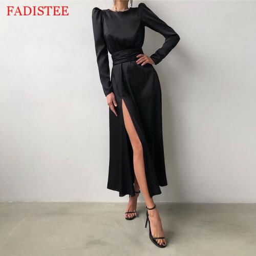 New Style Black Evening Dress Long Sleeves Woman Formal Prom Party Gowns вечерние платья Robes De Soirée Side Slit
