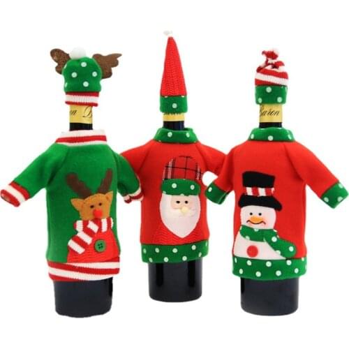 New Year Christmas Wine Bottle Cover Knitted Sweater Cap Xmas Party Dinner Table Decor Santa Claus Champagne Bottle Decorations