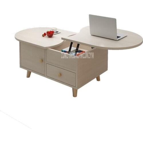 American Style Oval Sofa Side Table Wood Modern Design Tea Coffee Table Large Storage Stretch Liftable Desktop Home Furniture