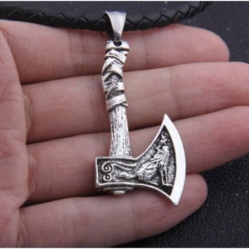 Mens Double-Sided Axe Pendant Necklace Trend Necklace Retro Crow Pendant Birthday Gift Necklace