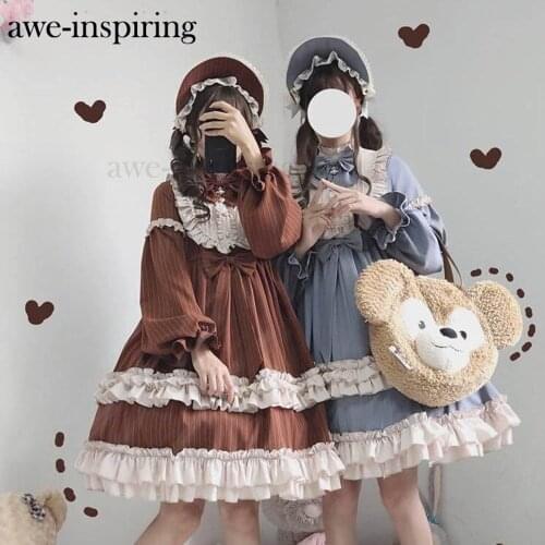 Lolita Dress for Girl Casual Retro Fashion Party Kawaii Dress Autumn Anime Vintage Gothic Harajuku Street Blue Cosplay Bow