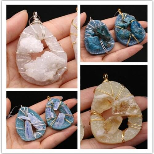 Natural Semi-precious Stone Irregular Drop Shaped Crystal Bud Pendant 35x55mm for Jewelry Making Necklaces Accessories Gift
