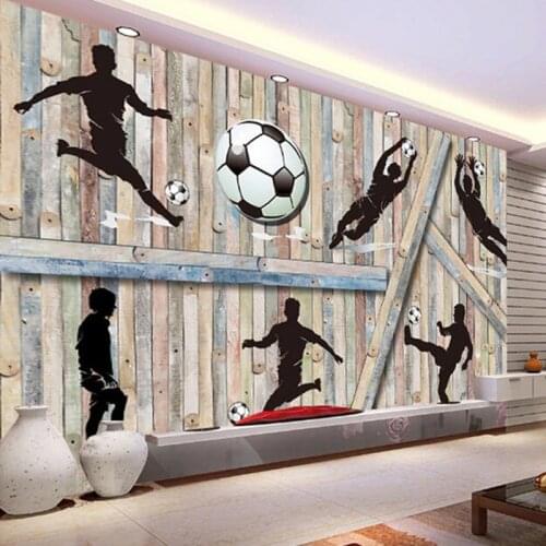 Sports Themed Wall Mural Playing Football Wood Background Custom Modern Simple Painting Photo Wallpaper For Living Room TV Decor