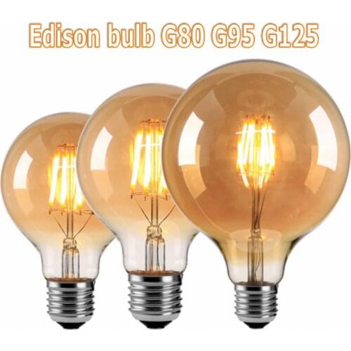 LED Edison Bulb 6W 8W 12W Antique Retro Vintage E27/E14 LED Bulb Filament Light G80 G95 ST64 Amber Glass Bombillas Lamp Bulb