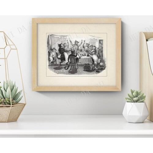 Cat Dinner Party Print • High Quality Giclée Print • Antique Cats Illustration