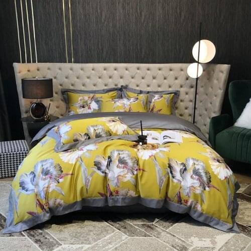 Luxury 1000TC Egyptian Cotton bedding set Botanical Floral printed Duvet Cover with zipper Queen King 4pcs bed sheet pillowcases