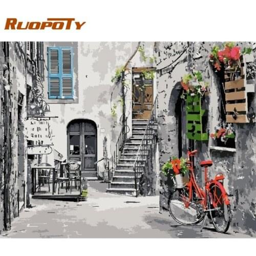 RUOPOTY Old Street Landscape Oil Paint By Numbers For Kids 40x50cm Diy Framed On Canvas Home Decor Unique Gift Wall Art Photo