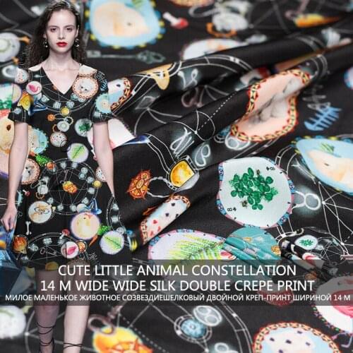 Pearlsilk 14momme Animal Constellation Crepe de Chine Printed 100% Silk Materials Dress DIY clothes fabrics Freeshipping