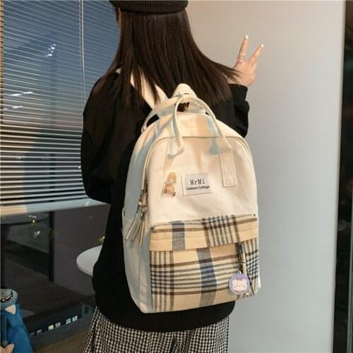 Large Capacity Backpack Fashion Leisure Travel Bag Women School Bag New Canvas Plaid Color Matching Backpack