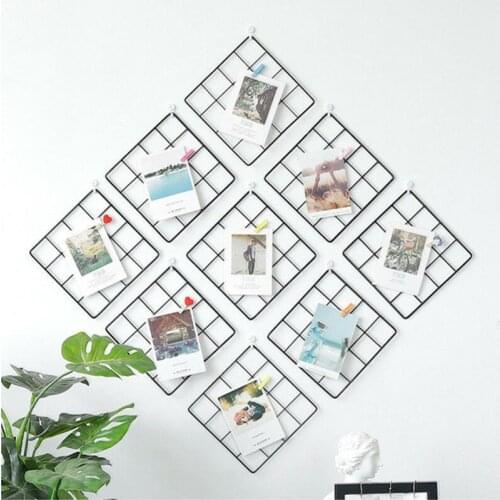 20x20CM Iron Wall Shelf Grid DIY Home Decor Nordic Home Wall Decoration Photo Frame Postcards Display Mesh Organizer Rack Holder
