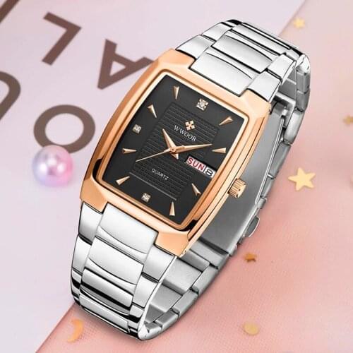 WWOOR Brand Casual Women Watches Fashion Square Ladies Quartz Watches Bracelet Simple Dress Sliver Waterproof Clock montre femme