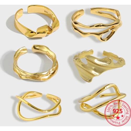 Irregular Geometric Sterling Silver 925 For Women Minimalist Gold Double Layer Gothic Adjustable Rings Fine Jewellery Gift