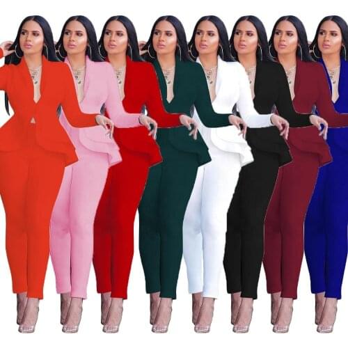 2020 Latest elegant flounces air layer office ladies suit uniform sexy casual suit for women