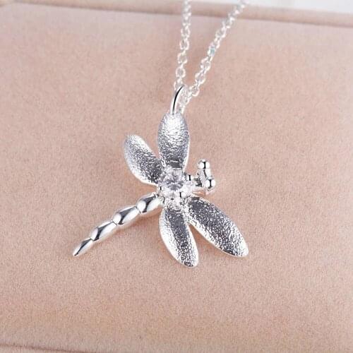 Fashion Luxury women Jewelry 925 Sterling Silver Zircon dragonfly Pendant Necklace high quality party wedding Holiday gifts