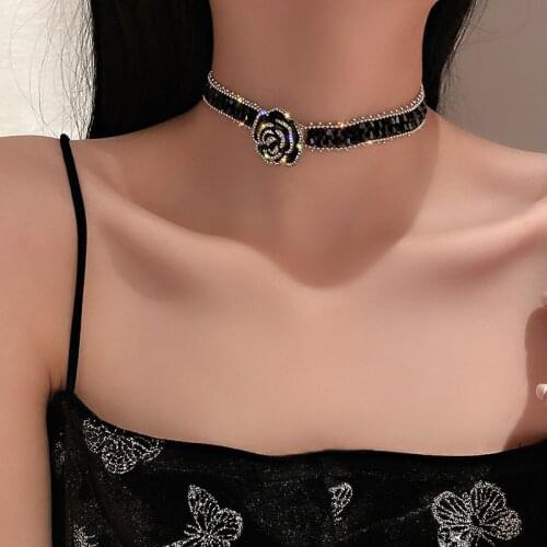 High Quality Handmade Vintage Black Crystal Choker Necklaces for Women Elegant Rose Flower Necklaces Wedding Banquet Jewelry