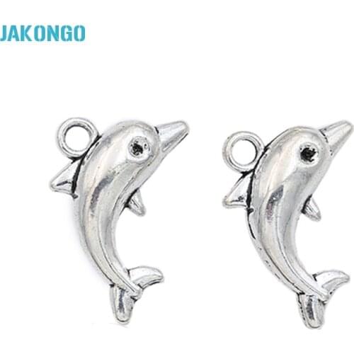 20pcs Antique Silver Plated Zinc Alloy Dolphin Charms Pendants for Bracelet Jewelry Making DIY Handmade Craft 18x12mm