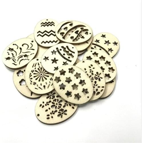 210PCS 40MM Easter Egg Wood Slices Pendant Craft for DIY Scrapbooking Drop Hanging Wooden Ornaments Home Decor Embellishments