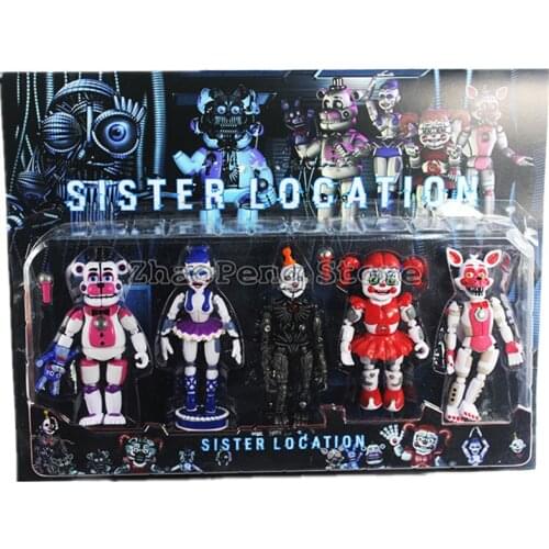 5 Pcs/Lot Five Nights Midnight Toy Bear figure Funtime Foxy Sister Location Horror Game Lightening Movable joint Toys B87
