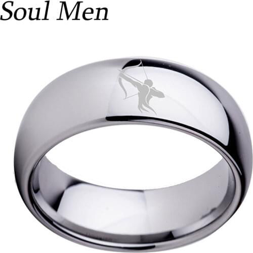 8mm Dome Shiny Tungsten Carbide Wedding Band Cool Men Gay Ring with Sagittarius Engraved Available size 7 to 13