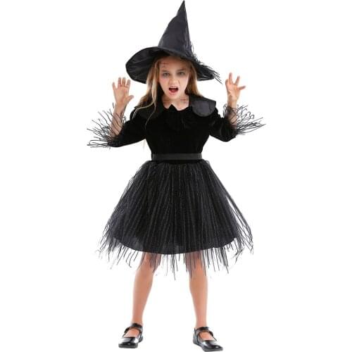 Childrens Halloween Costume Black wine red mesh poncho princess skirt little witch witch