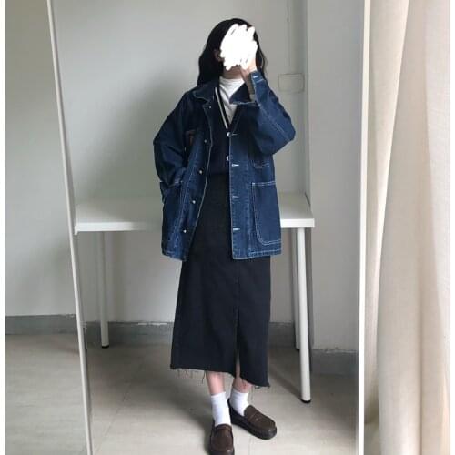 Spring Autumn Jean Jacket Women Clothes Casual Oversized Loose Deep Blue Denim Coat 2021 New Female Outerwear Size S-3XL