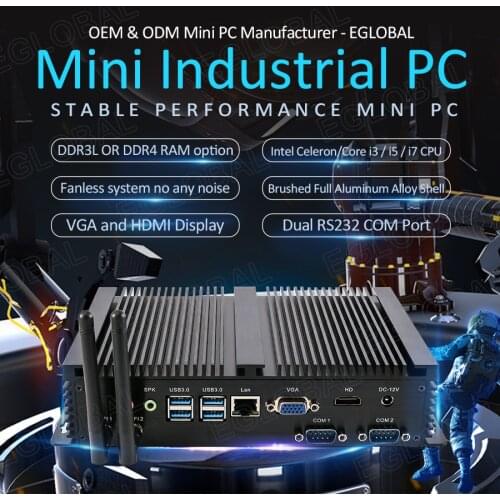 Eglobal 8th Gen core i5 i7 cheap desktops with HD VGA DDR4 fanless mini pc win10 Dual COM industrial computer