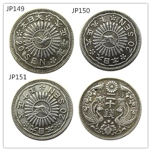 JP(149-151)Japan Asia Taisho 7/9/10 Year 20 Sen Silver Plated Coin Copy