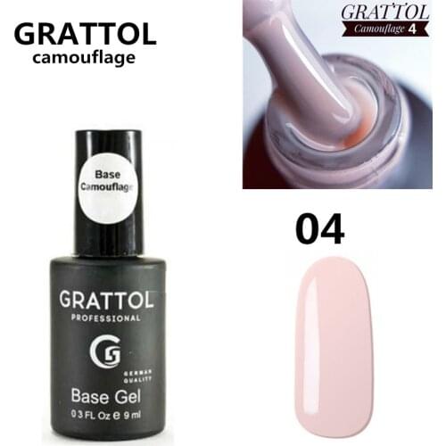 GRATTOL Professional 9ml Camouflage 04 Base Semi Permanent Pure Natural Nude Rubber Base Coat For Nails