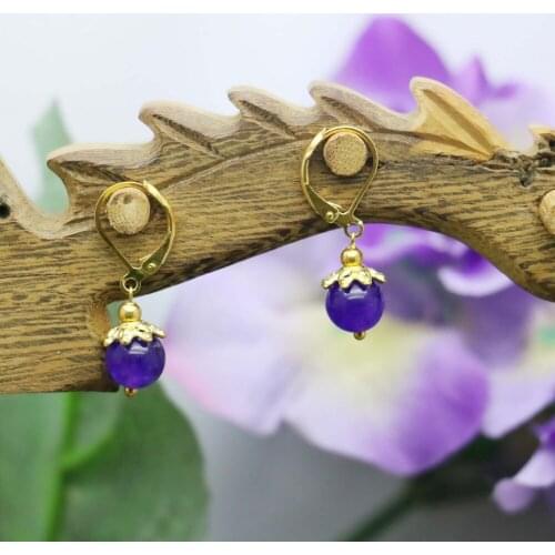 8mm Classic Popular Purple Chalcedony Beads Natural Stone Earrings Eardrop Earbob For Women Girls Ladies Gifts Jewelry Making