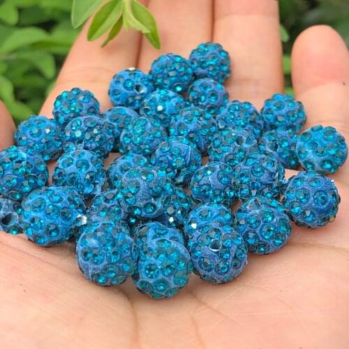 10mm Peacock Blue Rhinestones Micro Pave Crystal Disco Ball Round Clay Loose beads Bracelet Necklace Jewelry Making DIY Findings