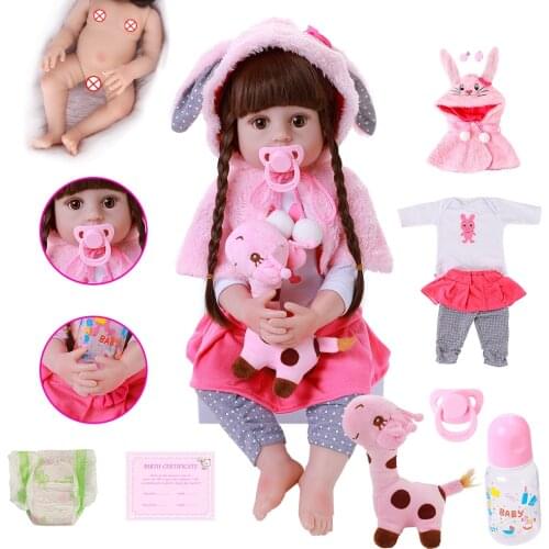 22"Silicone Reborn Baby Doll With Pretty Braid Hair Realistic Adorable Very Soft Full Body Silicone Dolls Bonecas Birthday Gift