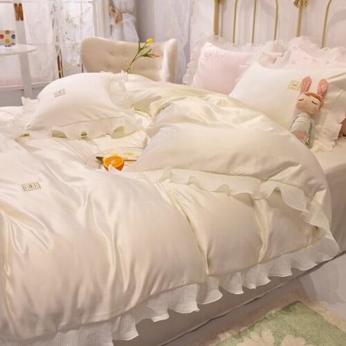 Summer Northern European Style Ice Silk Four-Piece Set Washed Silk Silky Sleep Naked Womens Bed Sheet Quilt Cover Three-Piec