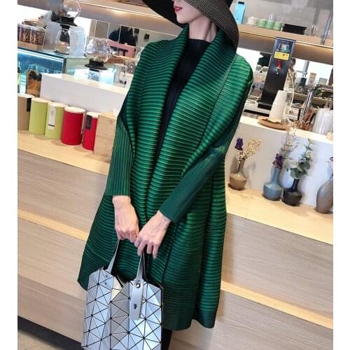 HOT SELLING Fashion fold trench coat loose long-sleeved Gradient turn-down collar trench coat IN STOCK