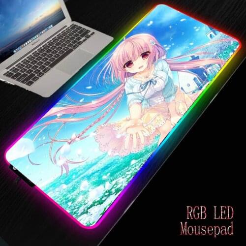 MRGBEST Girl with Flower MousePad Large RGB LED Light Locking Edge Speed Game Gamer Gaming Mouse Pad Soft Notebook Mat Thicken