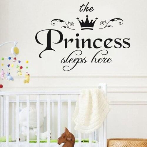 Crown Letter Girl Wall Stickers DIY Pink/Black Princess Mural Sticker For Kids Rooms Baby Girls Room Dorm Decoration