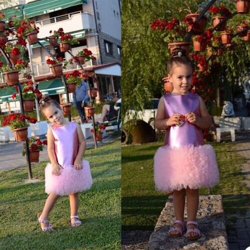 Custom Made Knee Length Flower Girls Dresses Tiered Ruffle Sleeveless Girls' Pageant Gowns Kids Lovely Party Celebrity Dress