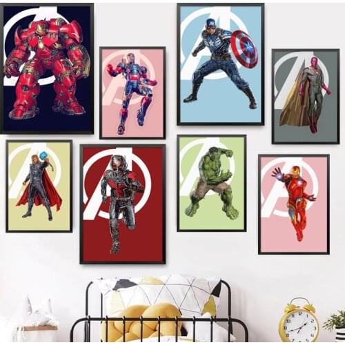 Marvel Catoon Iron Man Hulk Posters Avengers Captain America Canvas Painting and Prints Wall Art Picture for Kid Room Home Decor