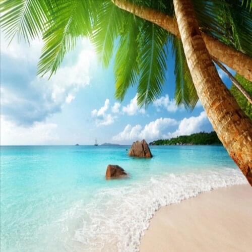 Dropshipping Colomac Custom Photo Wallpaper Sea Coconut Beach Wallpaper Blue Living Room Papel De Parede 3d Home Improvement