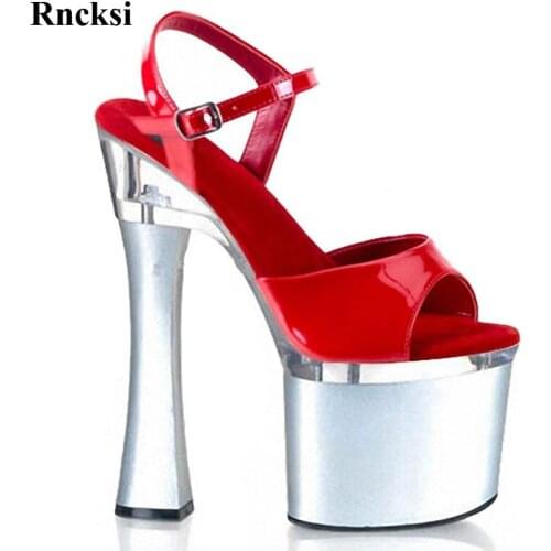 Rncksi Sexy Square high heels Pole Dance Red Sandals Women Platform Open Toe New Straps sandals 18cm dress New Girls shoes