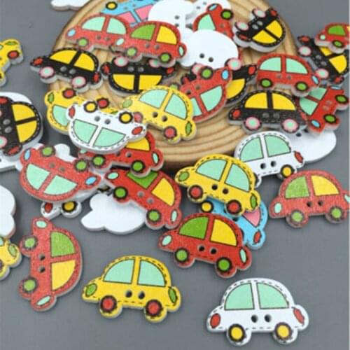 DIY 100pcs Wooden Buttons Cartoon Car 2-hole Sewing Scrapbooking DIY Crafts 25mm