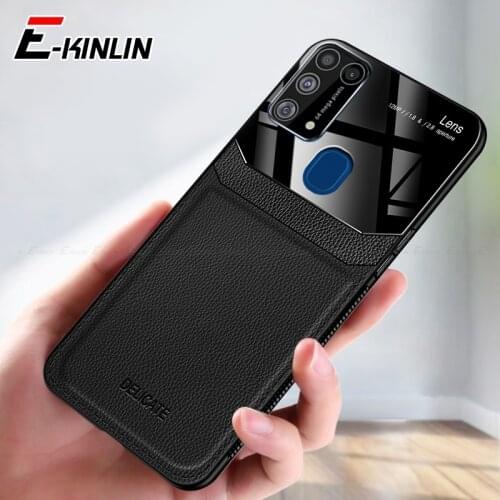 Silicone Shockproof Case For Samsung Galaxy M32 M02s M62 M51 M31 M21 M42 M31s M30s Litchi Leather Mirror Glass Phone Back Cover