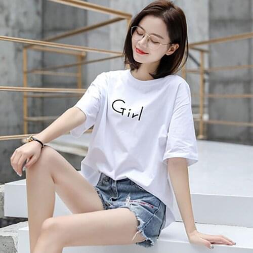 Students Wear Outside With Short Sleeves T-shirt Woman Summer 2020 Loose Round Collar Made \Pure Cotton Bottom Coat Leisure